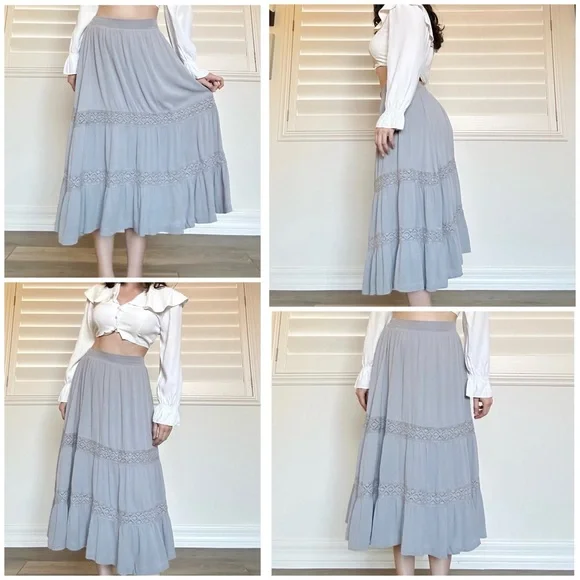gray boho fairy midi skirt - Picture 7 of 8